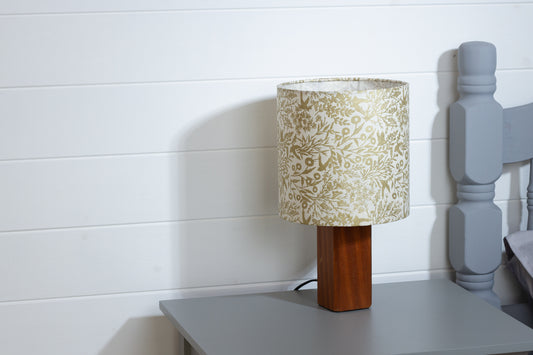 Square Sapele Table Lamp with 20cm Drum Lamp Shade B135 ~ Gold Birds