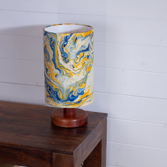 Round Sapele Table Lamp with 20cm x 30cm Lamp Shade in B139 ~ Coastline Marble