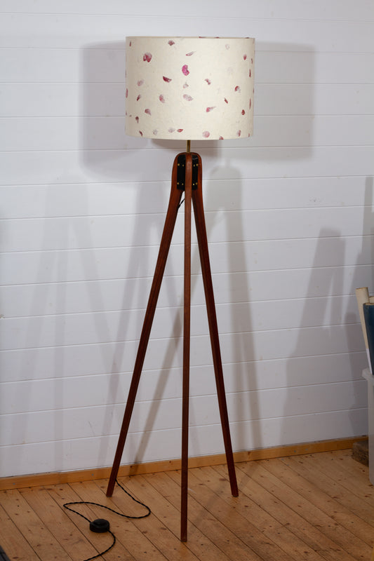 Sapele Tripod Floor Lamp - P33 - Rose Petals on Natural Lokta