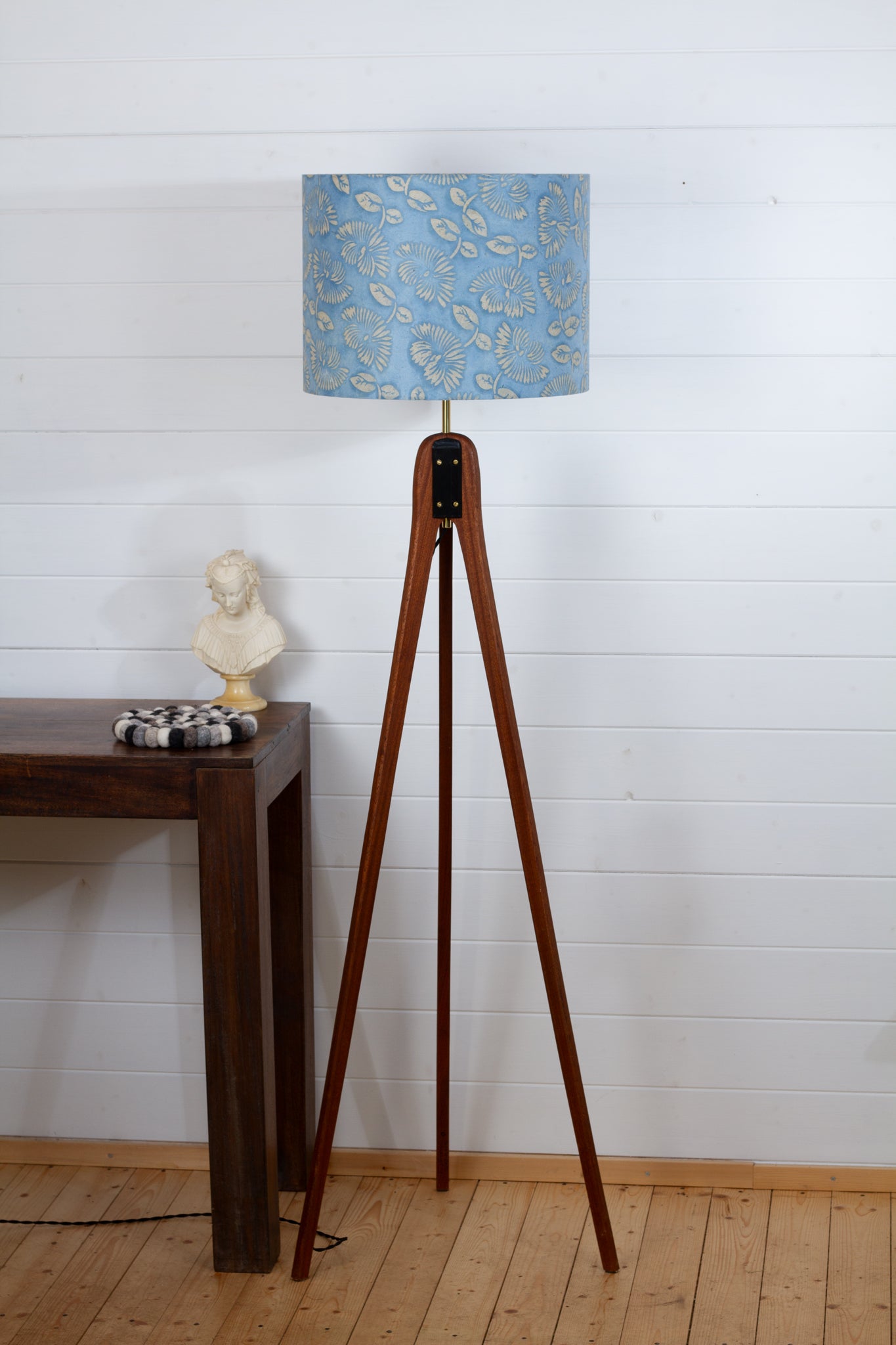 Sapele Tripod Floor Lamp - B129 ~ Batik Peony Blue