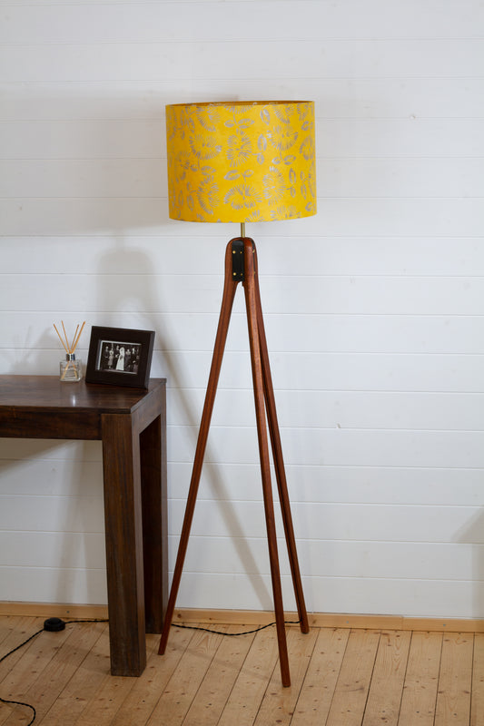 Sapele Tripod Floor Lamp - B120 Batik Peony Yellow