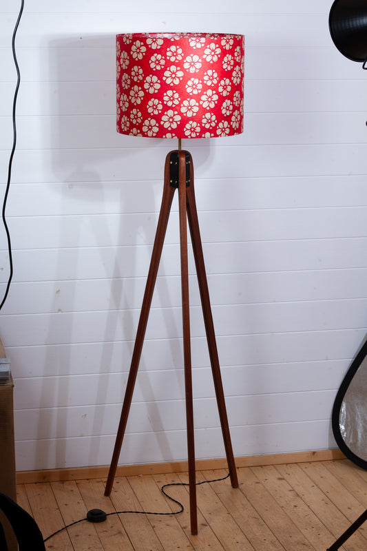 Sapele Tripod Floor Lamp - P76 - Batik Star Flower Red