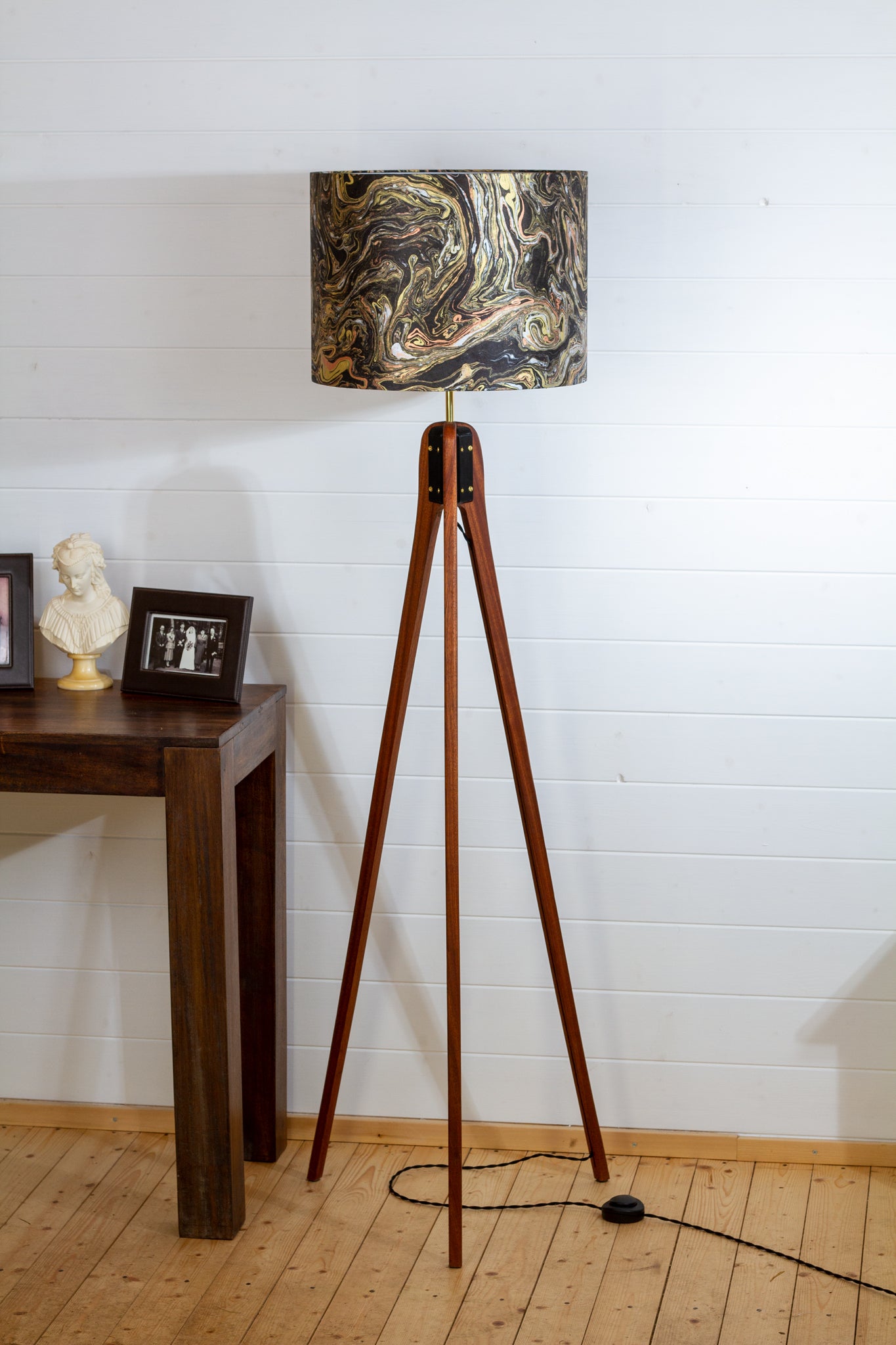 Sapele Tripod Floor Lamp - B132 ~ Metallic Marble