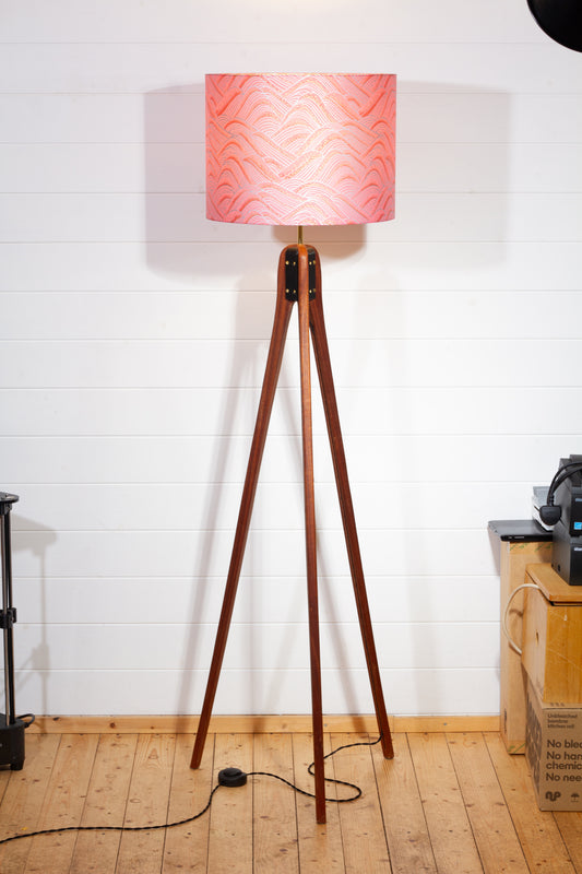Sapele Tripod Floor Lamp - W04 ~ Pink Hills with Gold Flowers
