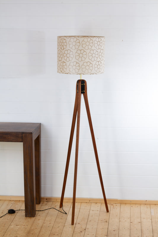 Sapele Tripod Floor Lamp - P17 - Batik Big Flower on Natural
