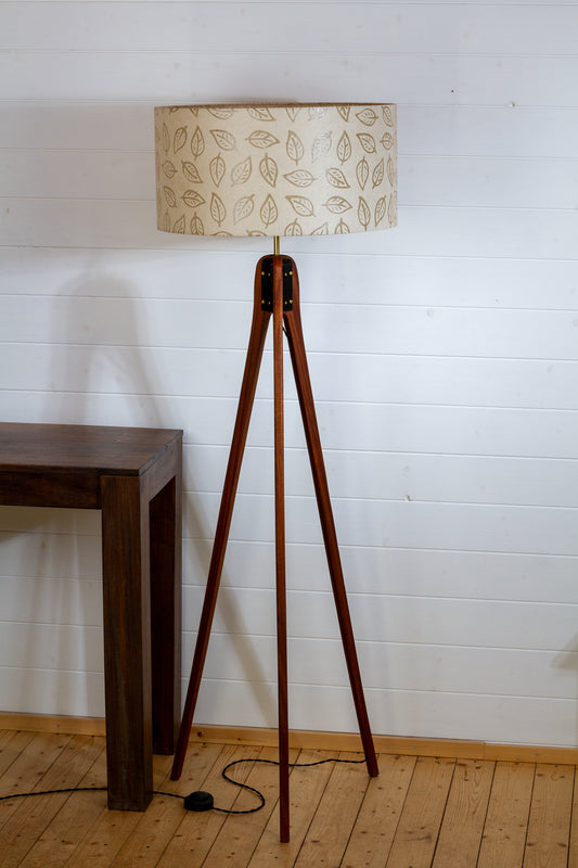 Sapele Tripod Floor Lamp - P28 - Batik Leaf on Natural