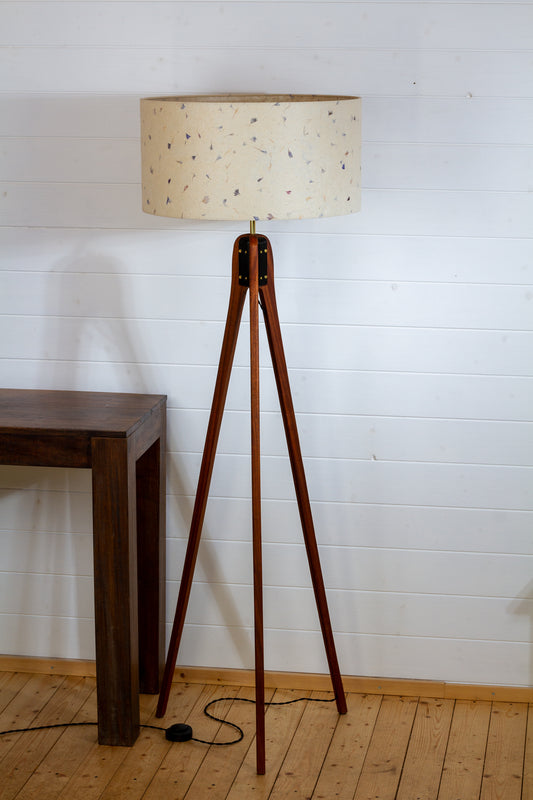 Sapele Tripod Floor Lamp - P34 - Cornflower Petals on Natural Lokta