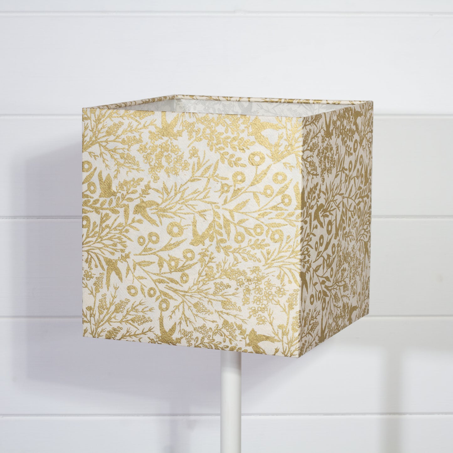Square Lamp Shade - B135 ~ Gold Birds, 20cm(w) x 20cm(h) x 20cm(d)