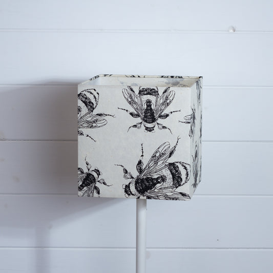 Square Lamp Shade - P42 - Bees Screen Print on Natural Lokta, 20cm(w) x 20cm(h) x 20cm(d)