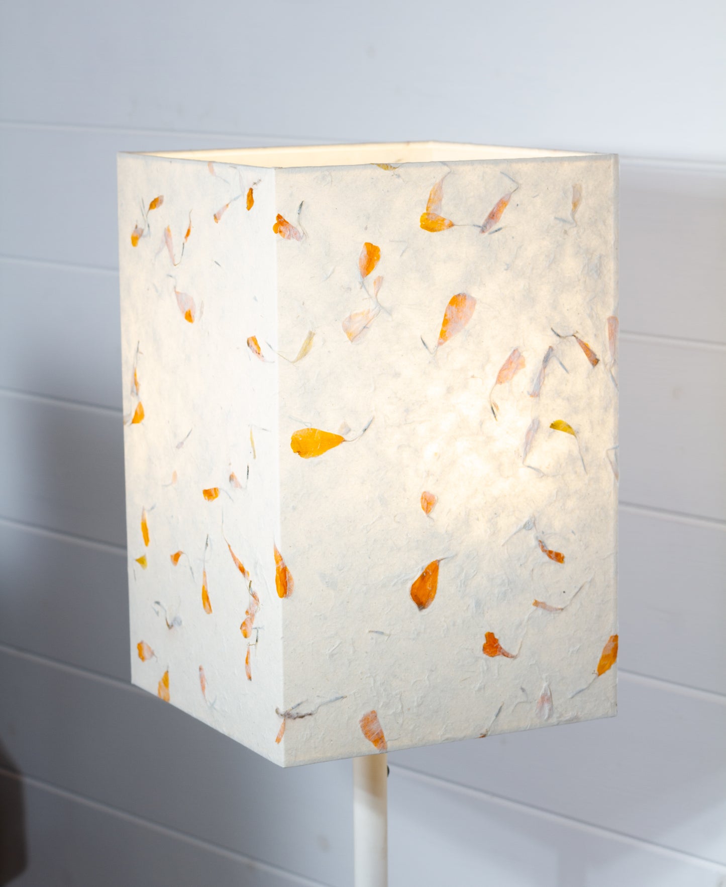 Square Lamp Shade - P32 - Marigold Petals on Natural Lokta, 20cm(w) x 30cm(h) x 20cm(d)