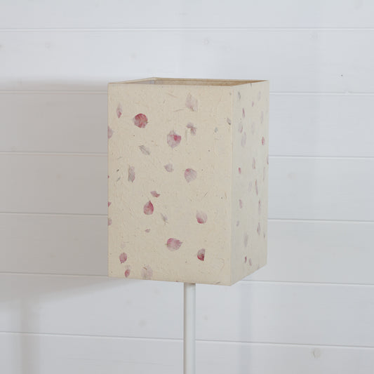 Square Lamp Shade - P33 - Rose Petals on Natural Lokta, 20cm(w) x 30cm(h) x 20cm(d)