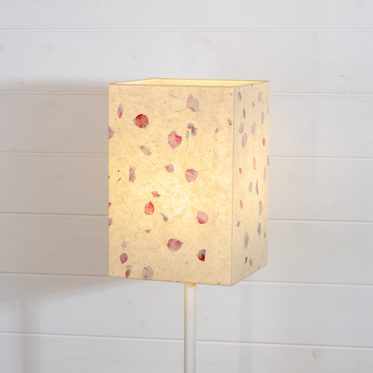 Square Lamp Shade - P33 - Rose Petals on Natural Lokta, 20cm(w) x 30cm(h) x 20cm(d)
