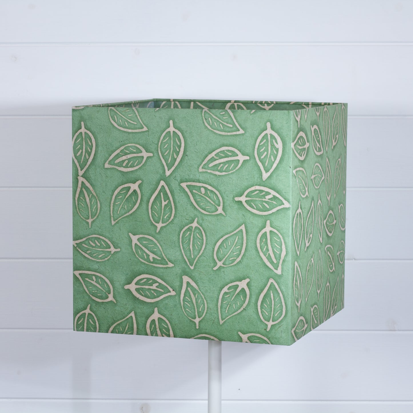 Square Lamp Shade - P29 - Batik Leaf on Green, 30cm(w) x 30cm(h) x 30cm(d)