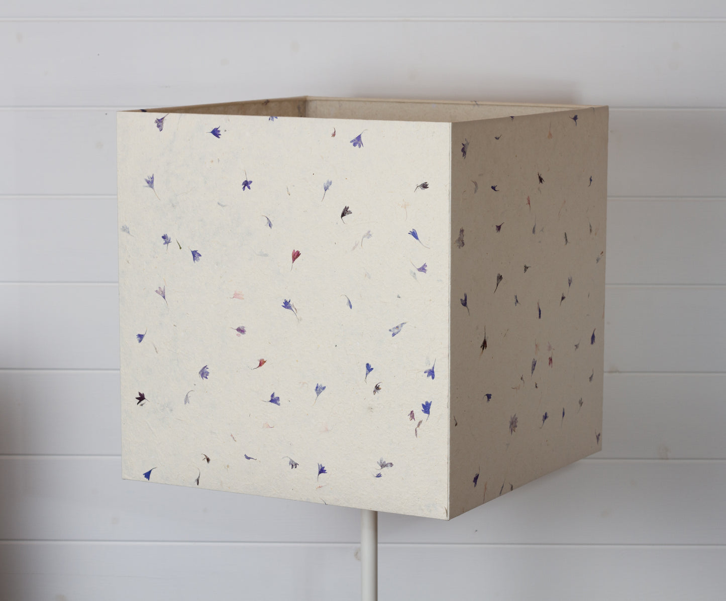 Square Lamp Shade - P34 - Cornflower Petals on Natural Lokta, 40cm(w) x 40cm(h) x 40cm(d)