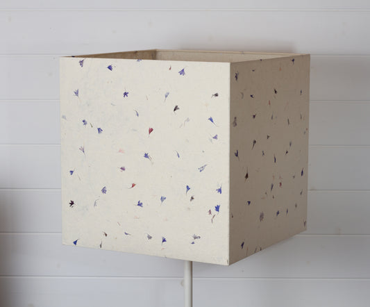 Square Lamp Shade - P34 - Cornflower Petals on Natural Lokta, 40cm(w) x 40cm(h) x 40cm(d)