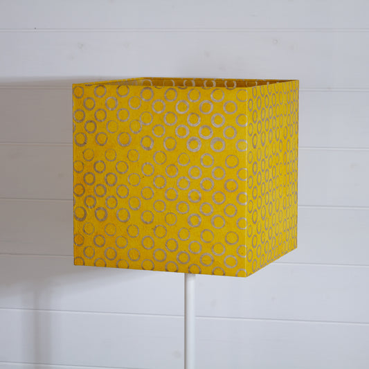 Square Lamp Shade - P71 - Batik Yellow Circles, 30cm(w) x 30cm(h) x 30cm(d)