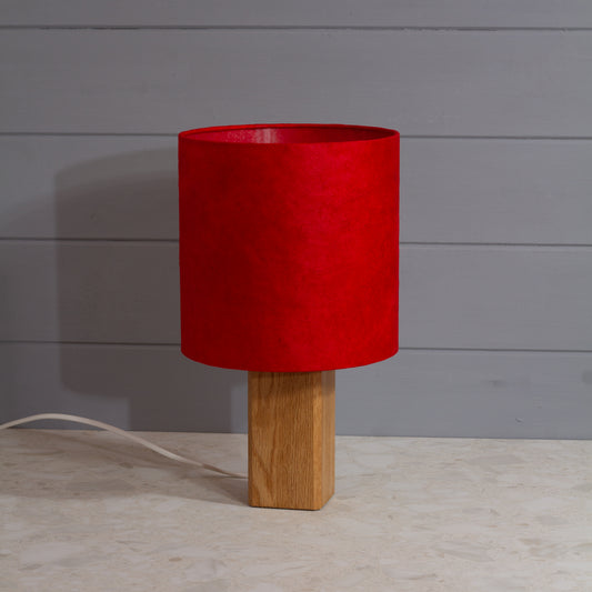 Square Oak Table Lamp with 20x20cm Drum Lamp Shade P60 ~ Red Lokta