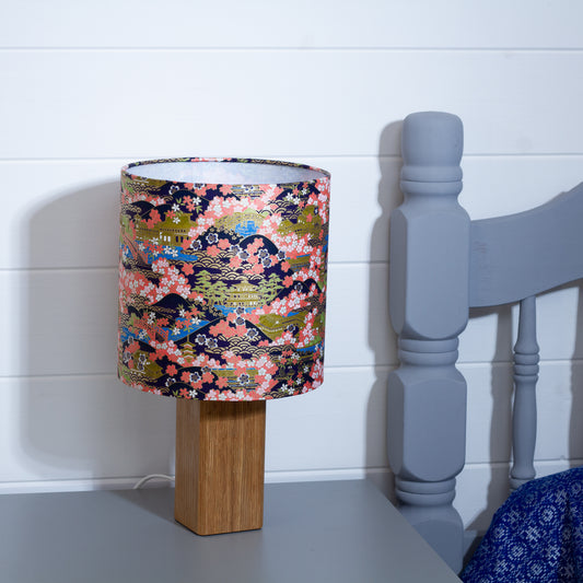 Square Oak Table Lamp with 20cm Drum Lamp Shade W06 ~ Kyoto