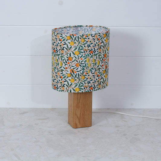 Square Oak Lamp Base with Oval Lamp shade in F110 ~ William Morris Fruits