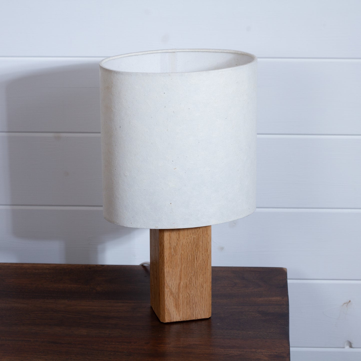 Square Oak Lamp Base with Oval Lamp shade in P54 - Natural Lokta