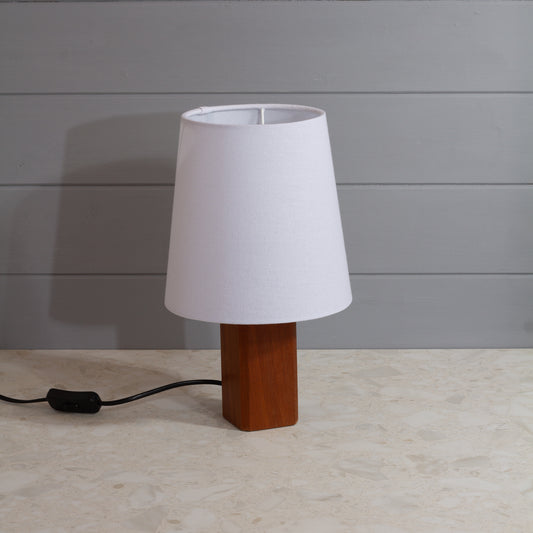 Square Sapele Table Lamp with Conical Lamp Shade in F160 ~ White Linen