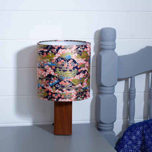 Square Sapele Table Lamp with 20cm Drum Lamp Shade W06 ~ Kyoto