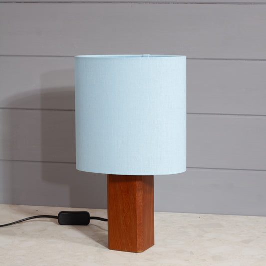 Square Sapele Lamp Base with Oval Lamp shade in F190 ~ Baby Blue Linen