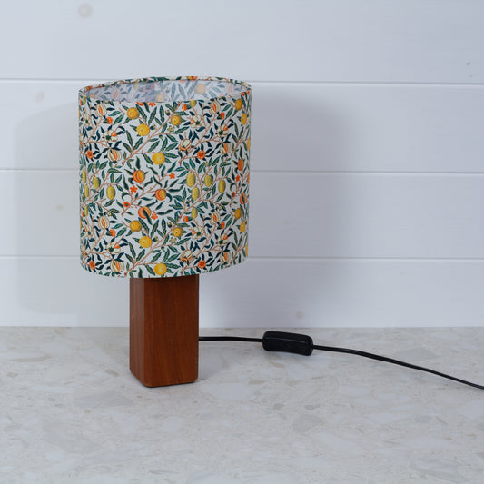 Square Sapele Lamp Base with Oval Lamp shade in F110 ~ William Morris Fruits