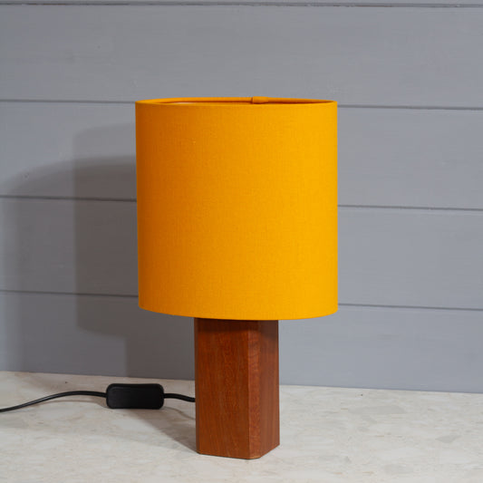 Square Sapele Lamp Base with Oval Lamp shade in F180 ~ Yellow Ochre Linen