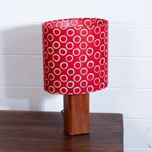 Square Sapele Lamp Base with Oval Lamp shade in P83 - Batik Red Circles