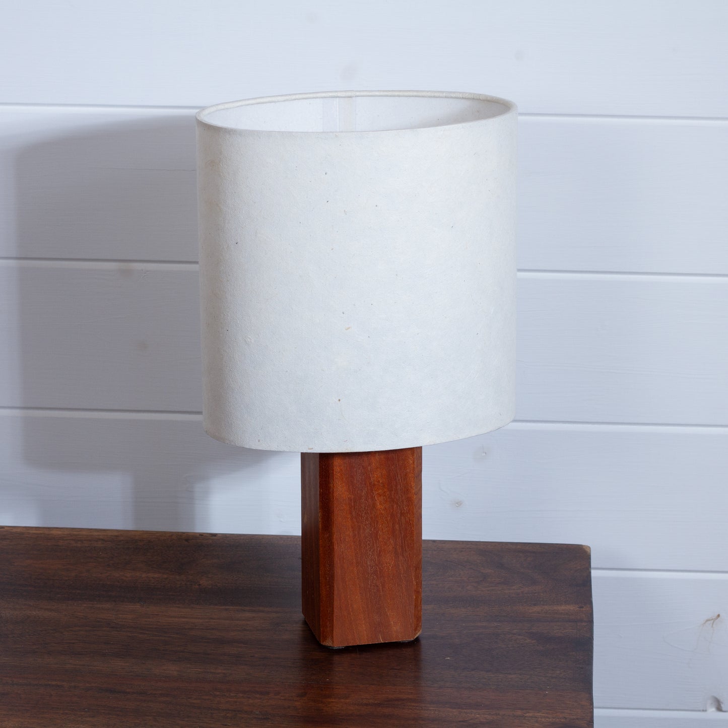 Square Sapele Lamp Base with Oval Lamp shade in P54 - Natural Lokta