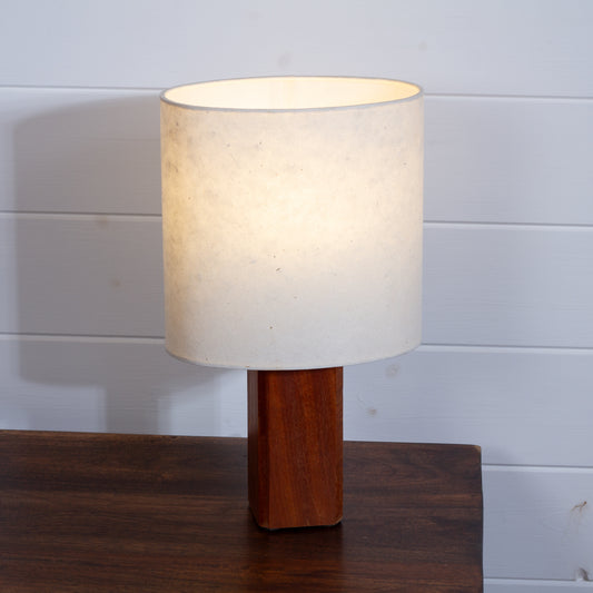 Square Sapele Lamp Base with Oval Lamp shade in P54 - Natural Lokta