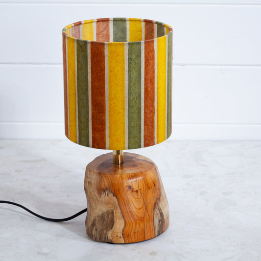Handmade Yew Table Lamp (2501) with a 15cm Drum Lamp Shade in Autumn Stripe