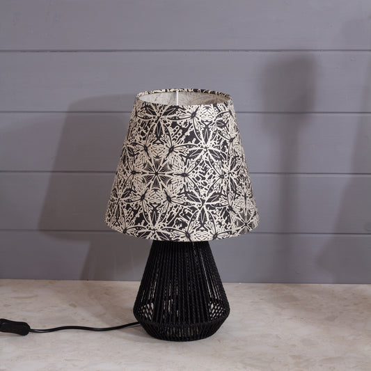 Tamura Table Lamp - Black with Conical Lamp Shade in B136 ~ Butterfly Kaleidoscope Black