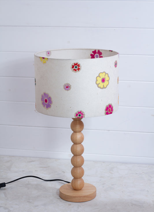 Wooden Bubble Stem Table Lamp ~ P35 ~ Batik Multi Flower