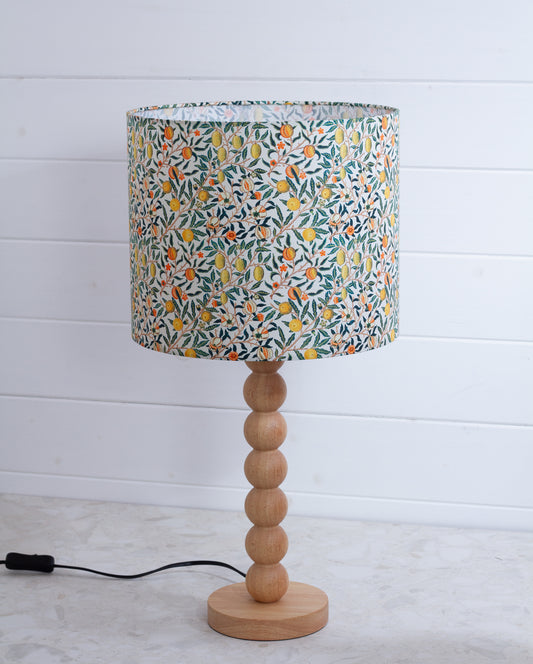 Wooden Bubble Stem Table Lamp ~ F110 ~ William Morris Fruits Fabric