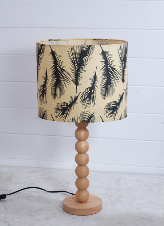Wooden Bubble Stem Table Lamp ~ B102 - Black Feathers