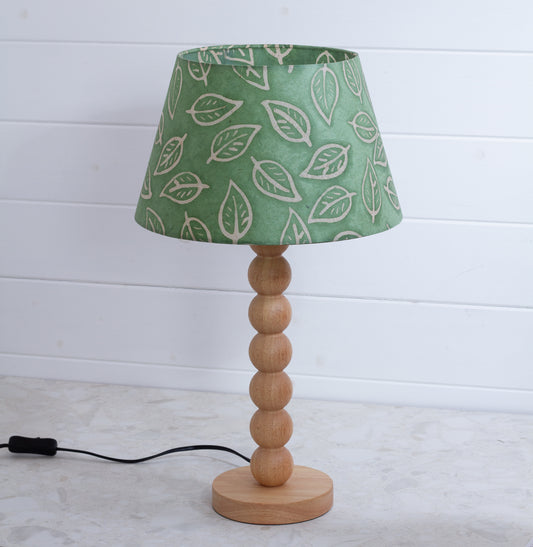 Wooden Bubble Stem Table Lamp ~ P29 - Batik Leaf on Green