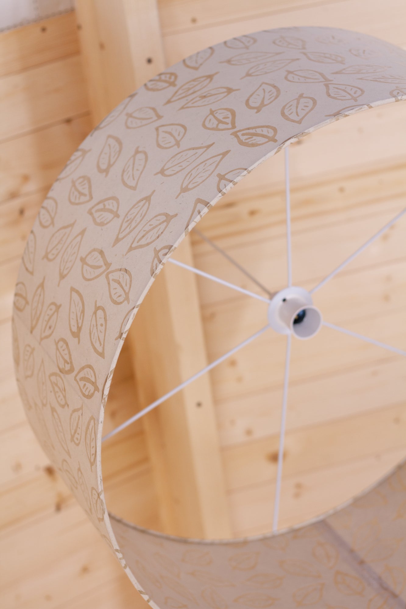 Drum Lamp Shade - P28 - Batik Leaf on Natural, 70cm(d) x 30cm(h)