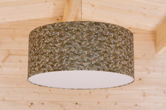 Drum Lamp Shade - W03 ~ Gold Waves on Greys, 70cm(d) x 30cm(h)