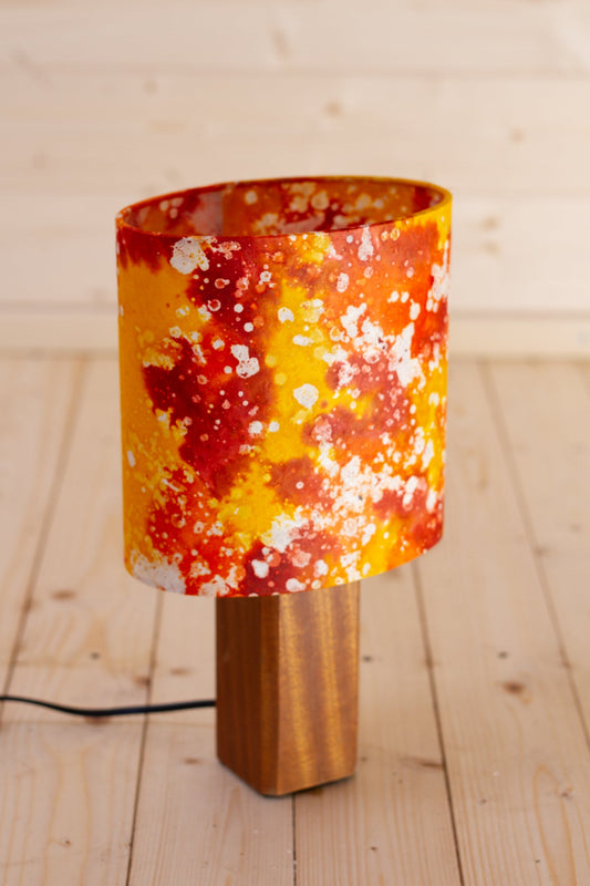 Square Sapele Table Lamp with 20cm Oval Lamp Shade B112 ~ Batik Lava Red/Orange