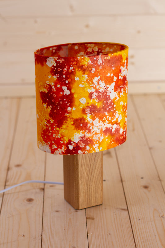 Square Oak Table Lamp with 20cm Oval Lamp Shade B112 ~ Batik Lava Red/Orange
