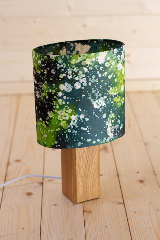 Square Oak Table Lamp with 20cm Oval Lamp Shade B114 ~ Batik Canopy Greens