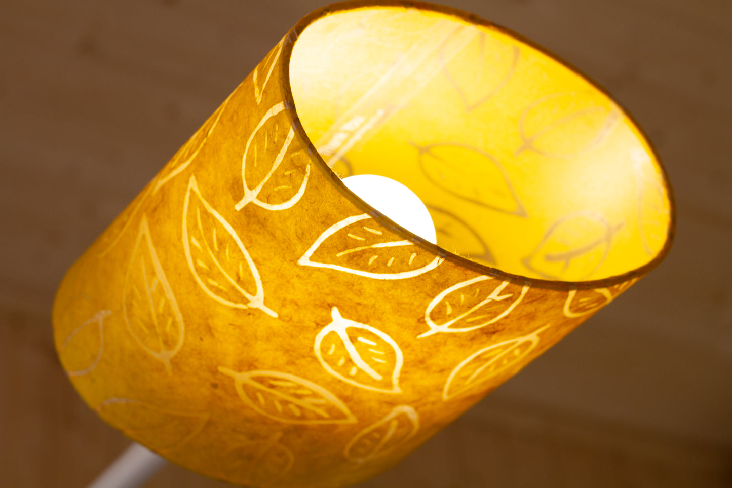 Oval Lamp Shade - B107 ~ Batik Leaf Yellow, 20cm(w) x 20cm(h) x 13cm(d)