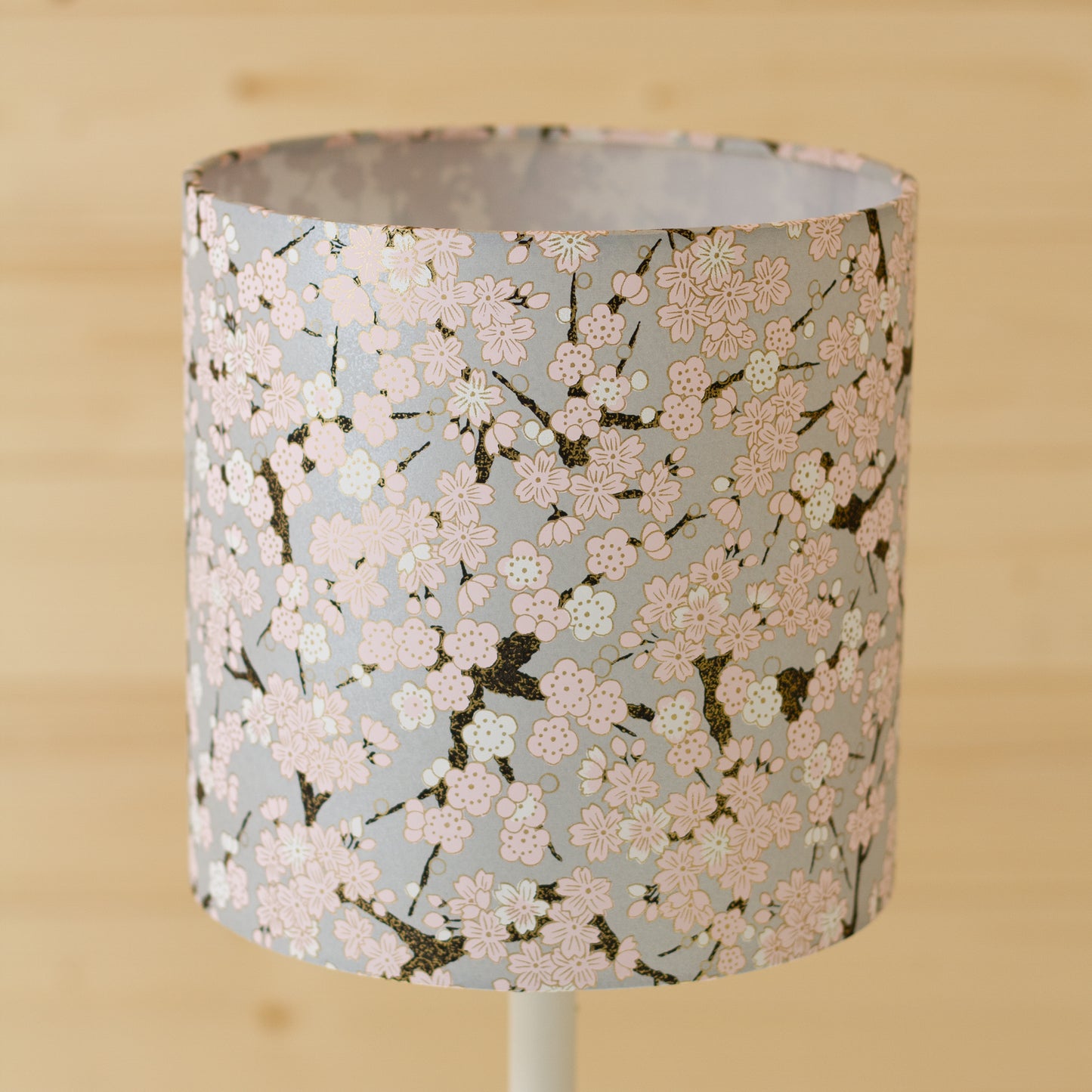 Rectangle Lamp Shade - W02 ~ Pink Cherry Blossom on Grey, 40cm(w) x 30cm(h) x 20cm(d)
