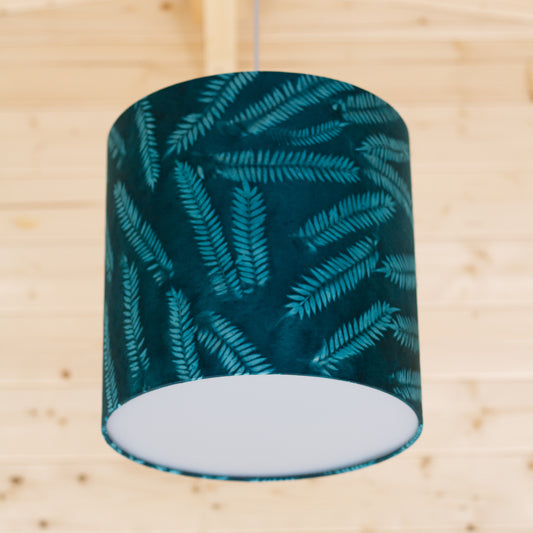 Drum Lamp Shade - B106 ~ Resistance Dyed Teal Fern, 30cm(d) x 30cm(h)