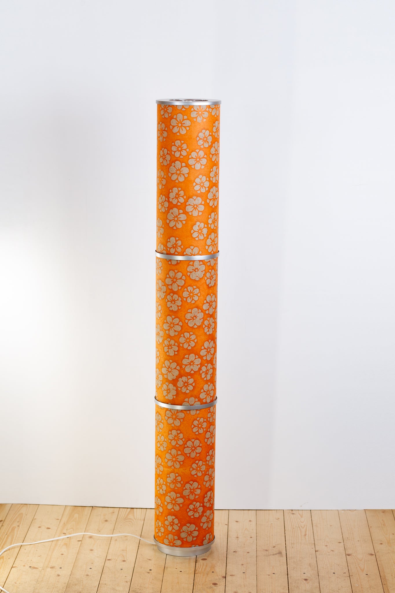 3 Panel Floor Lamp - P94 - Batik Star Flower on Orange, 20cm(d) x 1.4m(h)