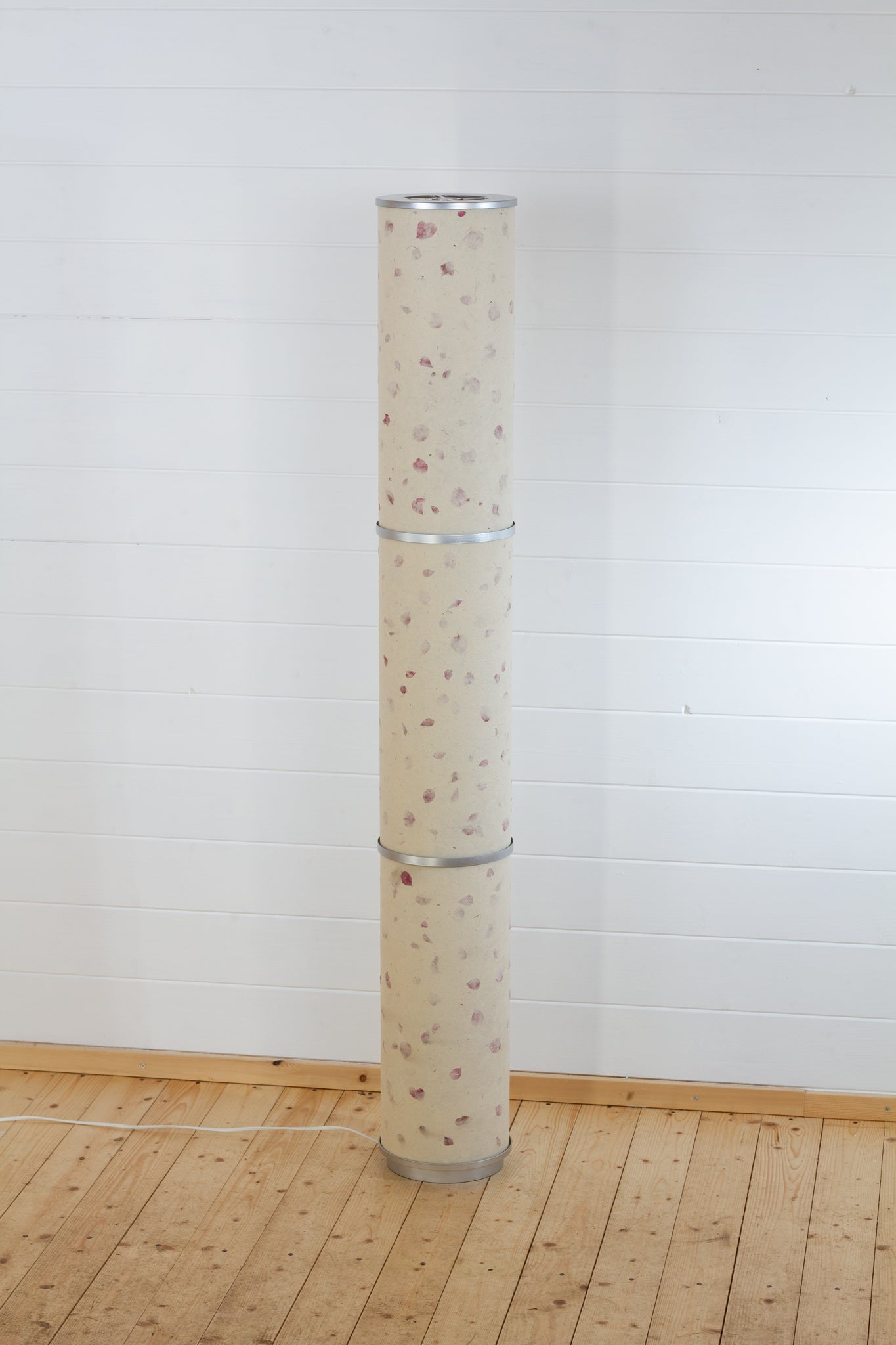 3 Panel Floor Lamp - P33 - Rose Petals on Natural Lokta, 20cm(d) x 1.4m(h)