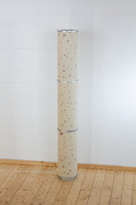 3 Panel Floor Lamp - P33 - Rose Petals on Natural Lokta, 20cm(d) x 1.4m(h)