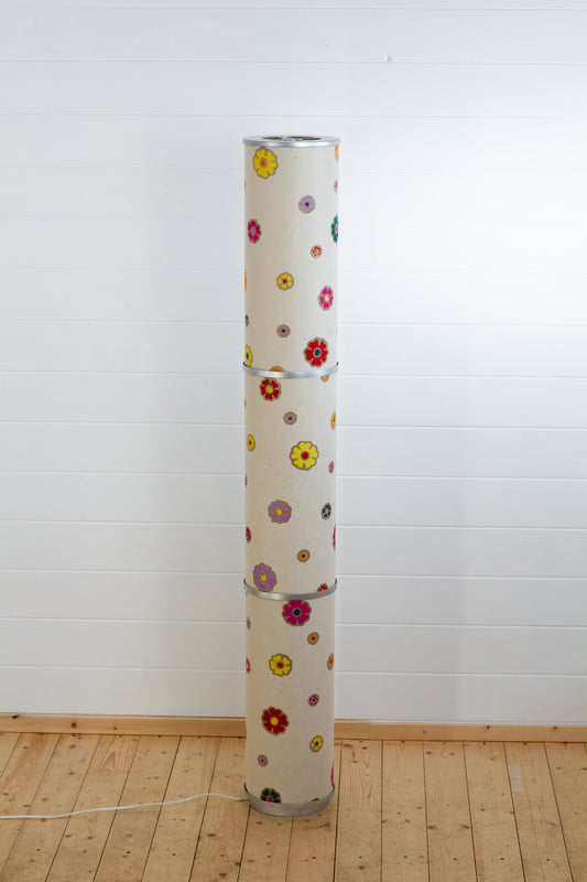 3 Panel Floor Lamp - P35 - Batik Multi Flower on Natural, 20cm(d) x 1.4m(h)